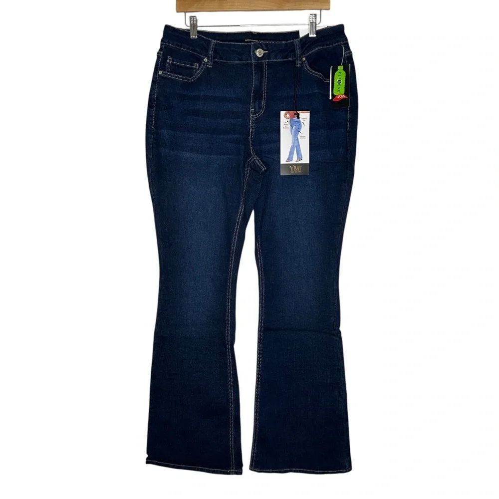 YMI Women's Bootcut Jeans Size 16 Mid Rise Dark Wash Slimming Stretch NWT
